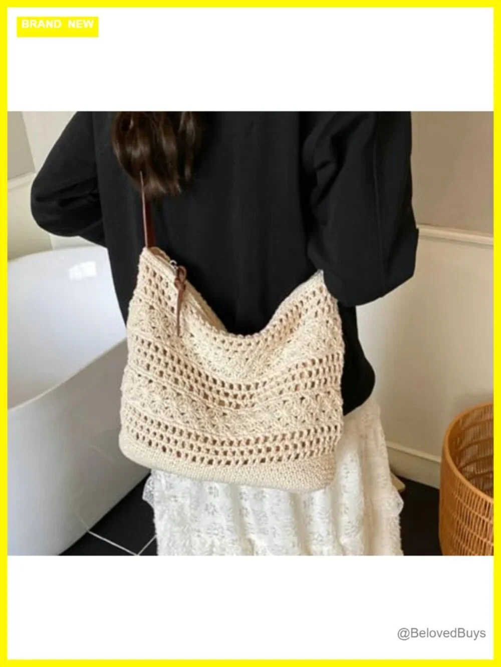 Boho Crochet Hobo Bag Woven Tote Handbag Cotton Knitted Shoulder Beach Summer